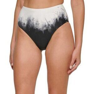 Calvin Klein Women's Printed High Waist Bikini Bottoms Swimsuit Black Size Small